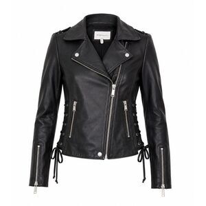 BCBGeneration Black Lamb Leather Moto Jacket XS Lace Up Biker Zip Cropped